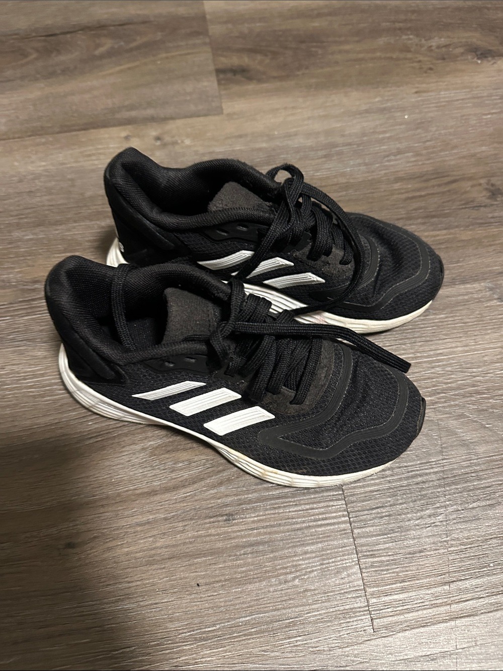 adidas Kids Black Sneakers with White Stripes size 11